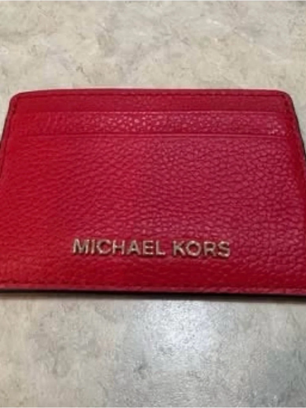 Michael Kors Red Pebbled Leather Card Case with Gold Logo